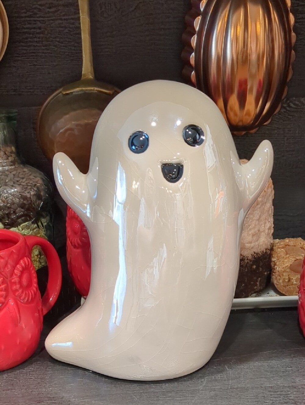 T.J.Maxx Iridescent Cream Ceramic Ghost 9.5 Inch Figure Manufacturing Defects**
